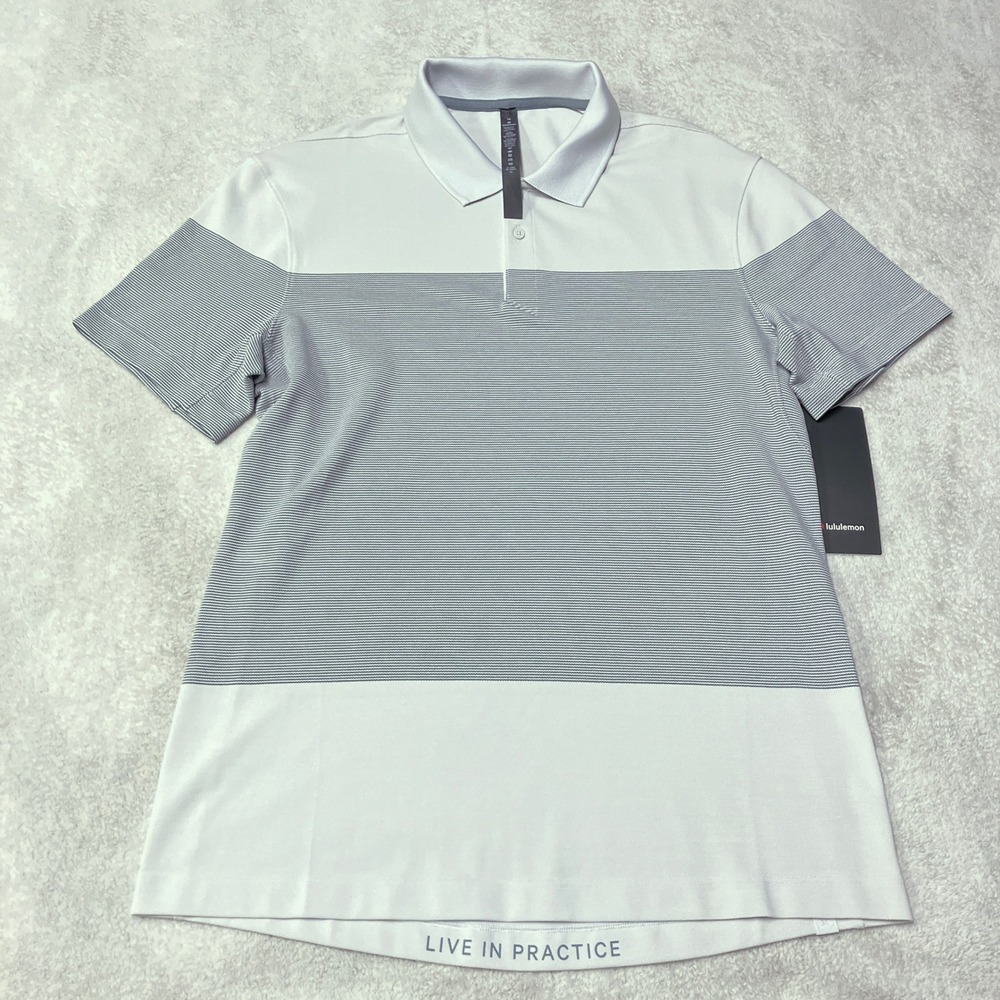NWT Lululemon Mens Tech Pique Polo Shirt Gray Striped LM3CFPS Size M